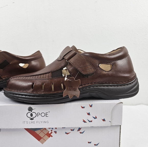 HOOPOE Authentic Leather Brown Men's Shoes Size 11.5 Adjustable Slip On - Picture 5 of 10